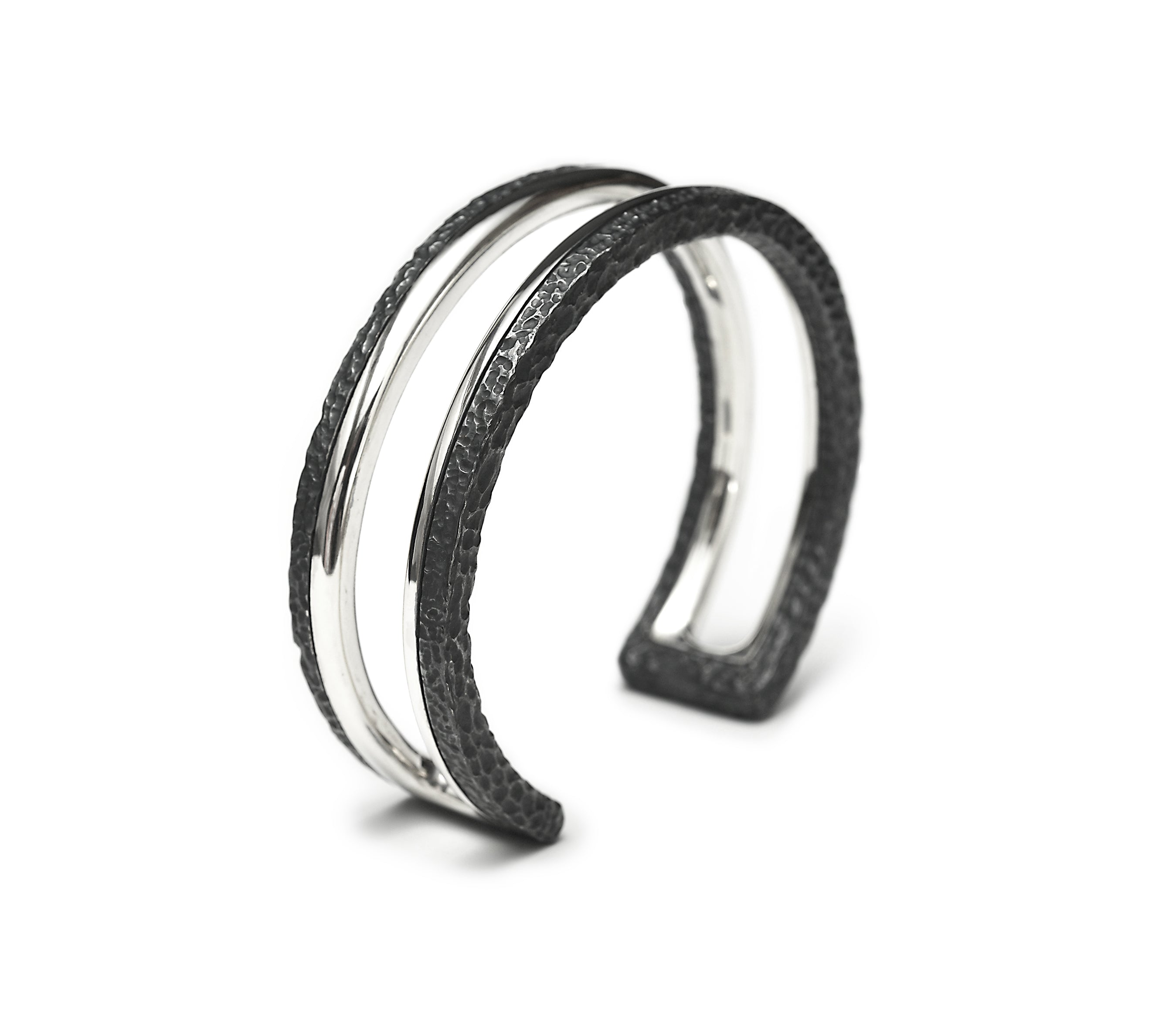 BR-24 essence - Two line thick sterling silver bracelet