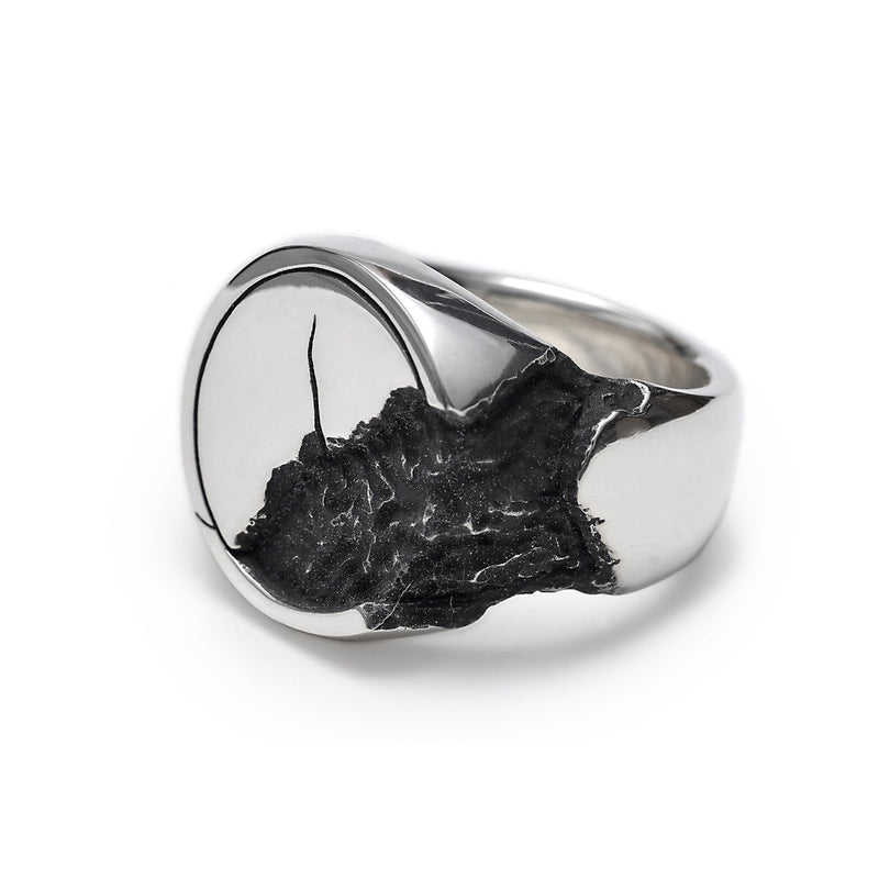 R-76 erosion - Round sterling silver signet ring